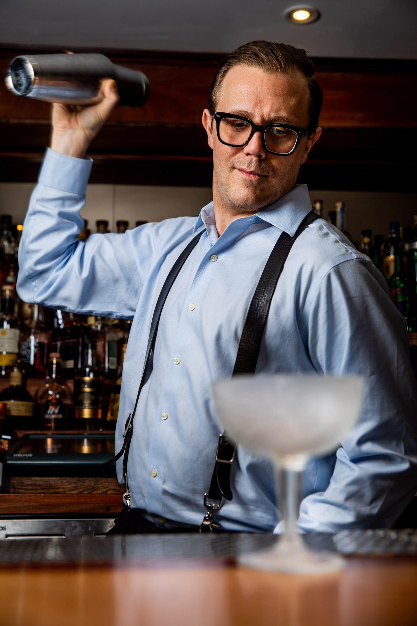 Jim Kearns shaking a cocktail